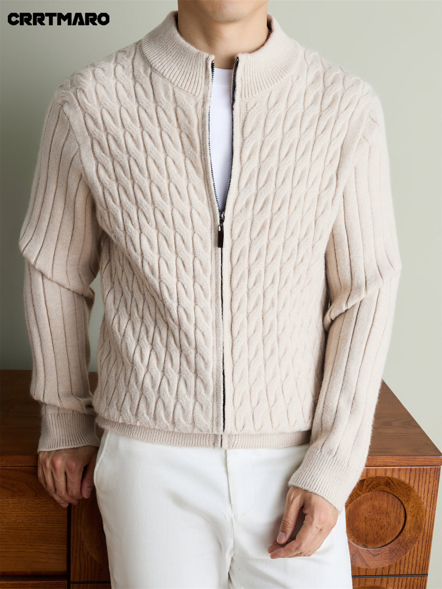 Men'S Heavyweight Thick Zip Neck Mock Neck Knit Cardigan, Warm Casual Layering Top for Fall And Winter - Beige gray