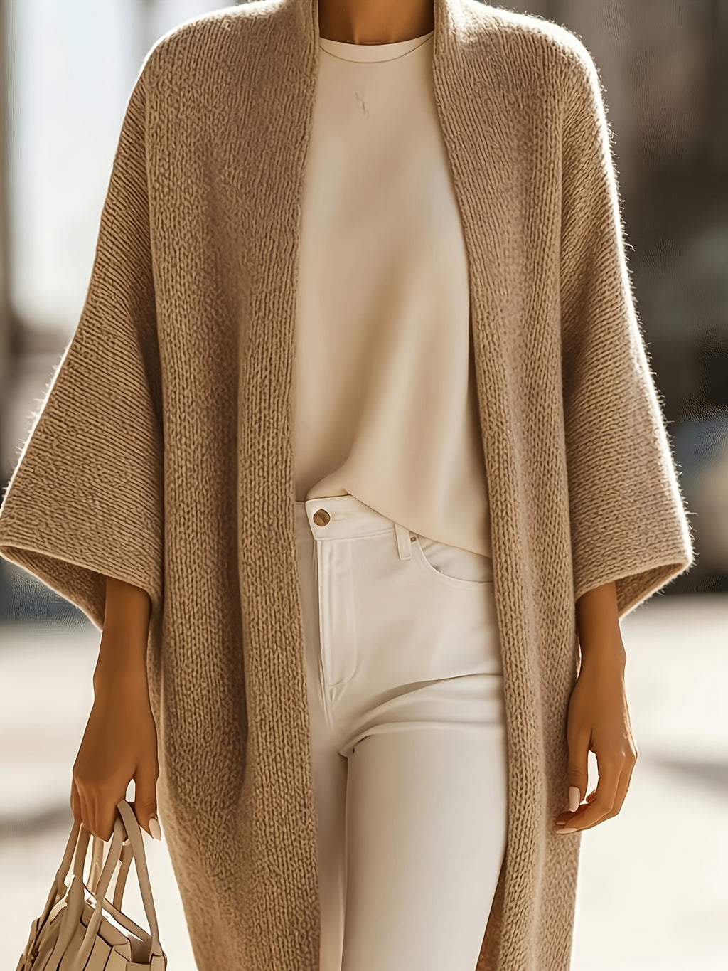 YYTT Minimalist Soft And Chewy Shawl Coat, Loose Mid-Length Versatile Commuter Outerwear Warm Cape Cardigan - Linen