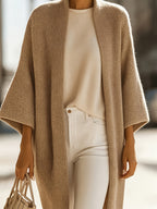 YYTT Minimalist Soft And Chewy Shawl Coat, Loose Mid-Length Versatile Commuter Outerwear Warm Cape Cardigan - Linen