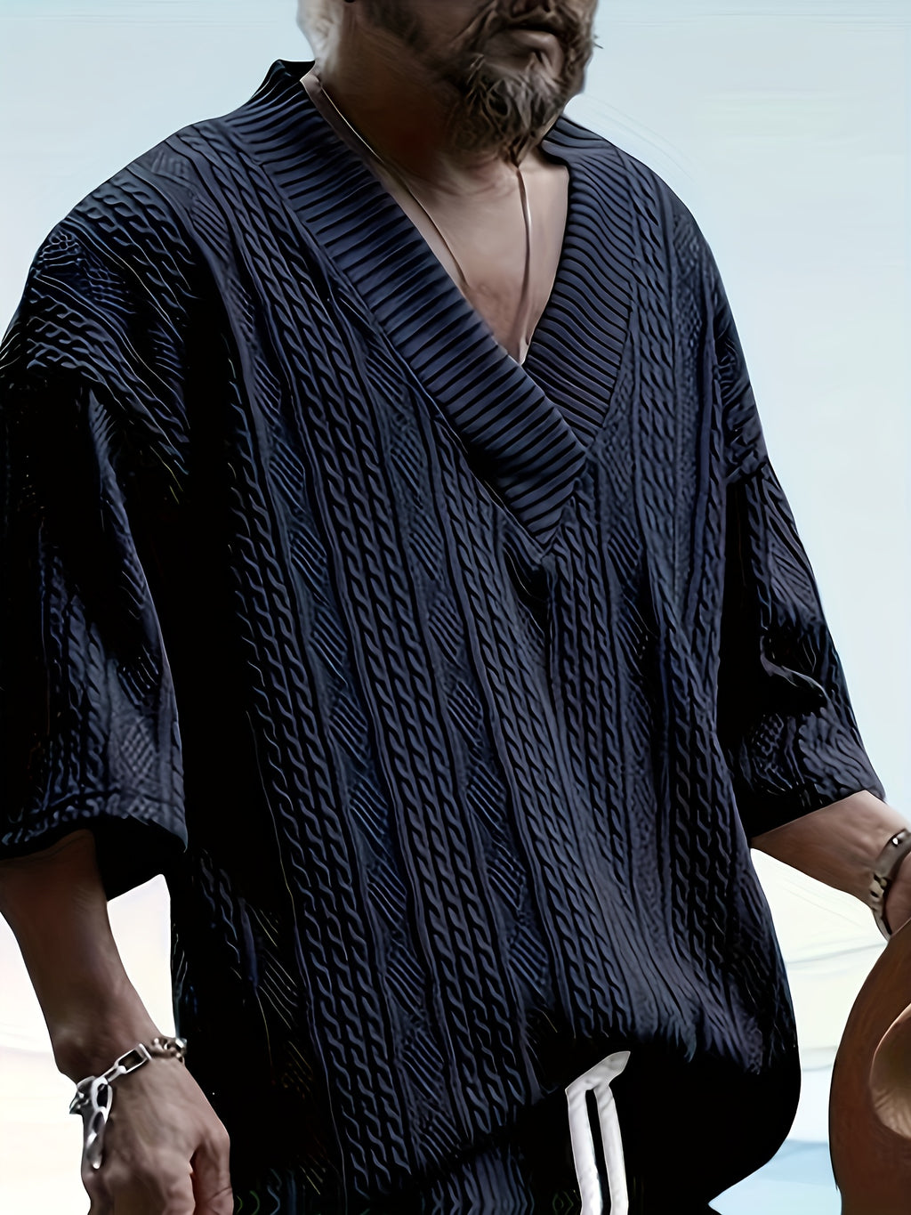 Men's Casual and Comfortable Outdoor Daily Sports Simple and Fashionable Youth High-quality Handsome American Versatile Knitted T-shirt Men's Summer Loose V-neck Sports Solid Color T-shirt Men - Navy Color