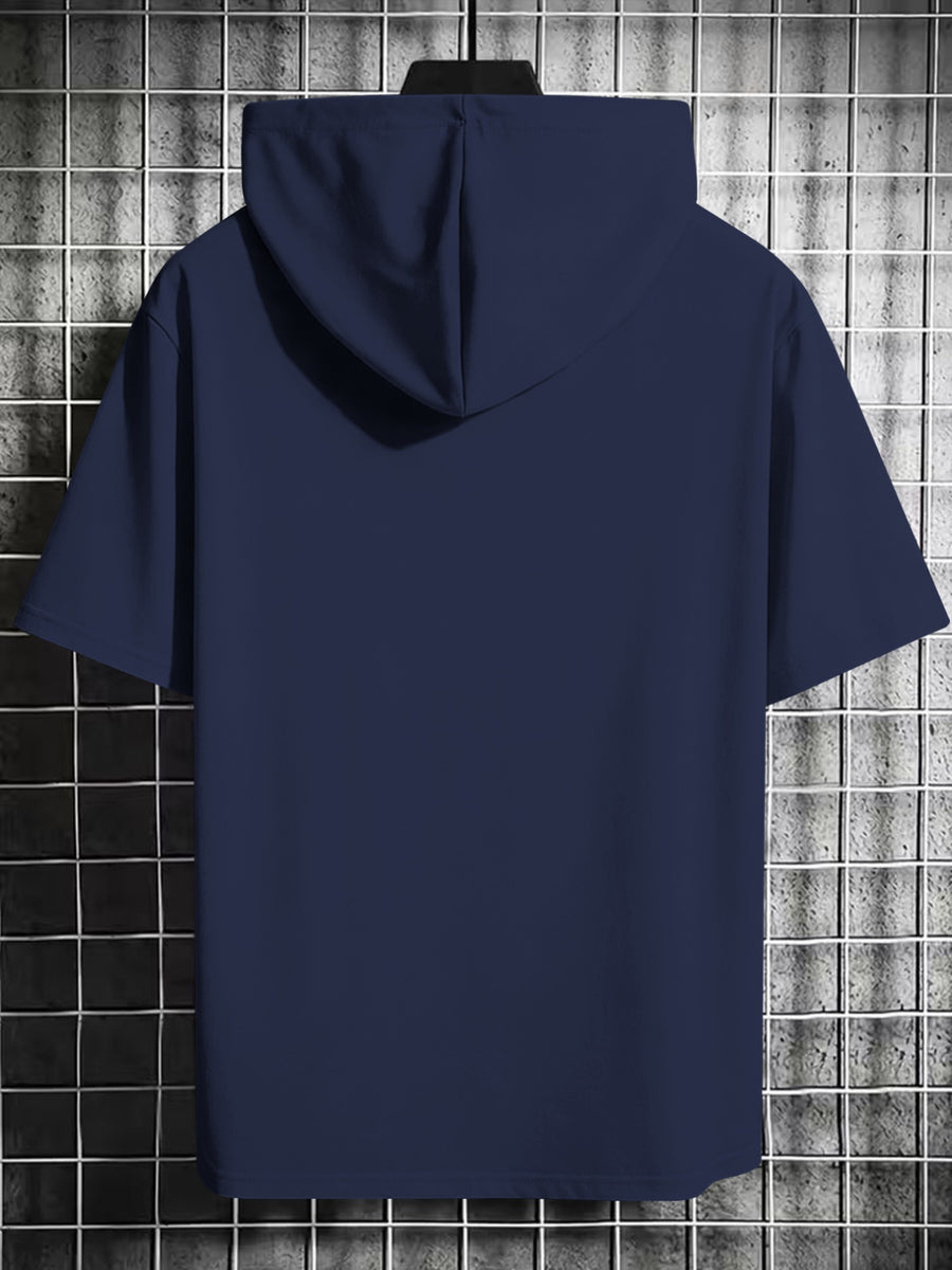 Men's Hooded Short-Sleeve Dark Graffiti Joker Print, a Summer Essential for Men. Features a Comfortable Patterned Print, Suitable for Multiple Occasions, and Is the Top Choice for Fitness and Outdoor Sports Enthusiasts - Navy Color