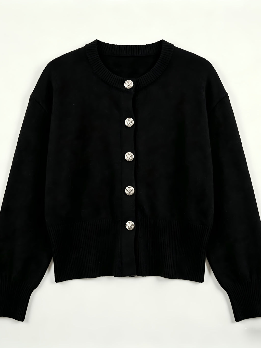 Cozy Women's Cardigan with Floral Button Accents, Soft Stylish Cardigan for Casual Daily Wear - Black