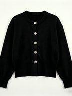 Cozy Women's Cardigan with Floral Button Accents, Soft Stylish Cardigan for Casual Daily Wear - Black