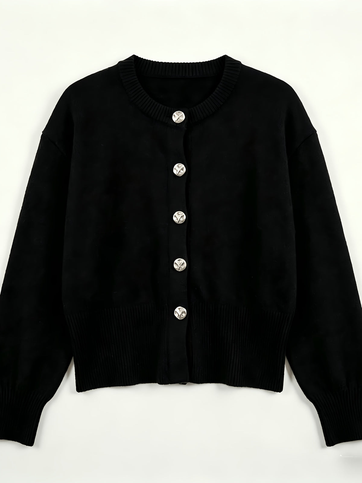 Cozy Women's Cardigan with Floral Button Accents, Soft Stylish Cardigan for Casual Daily Wear - Black