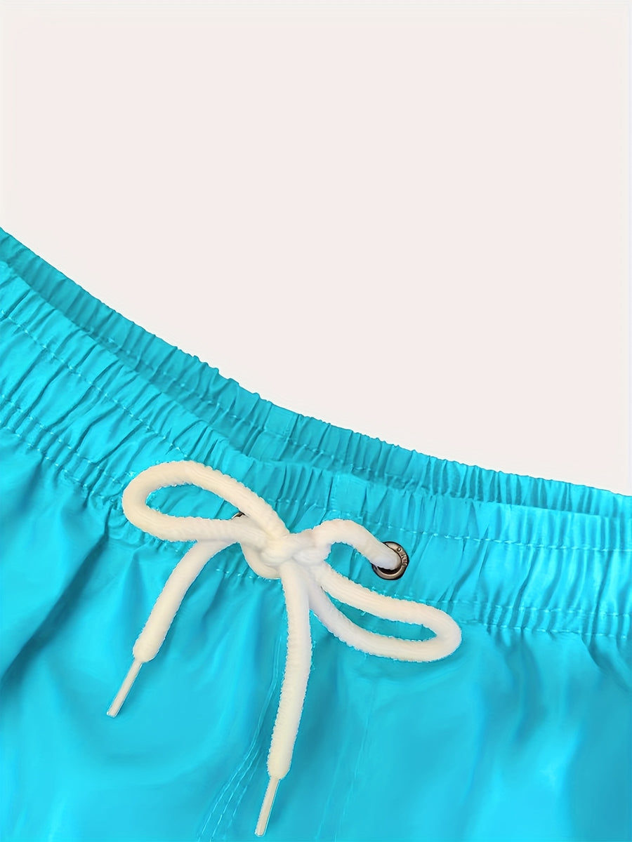 Women's Quick-Dry Drawstring Beach Shorts with Side Slits, Lightweight and Breathable Summer Vacation Swim Trunks - Sky Blue