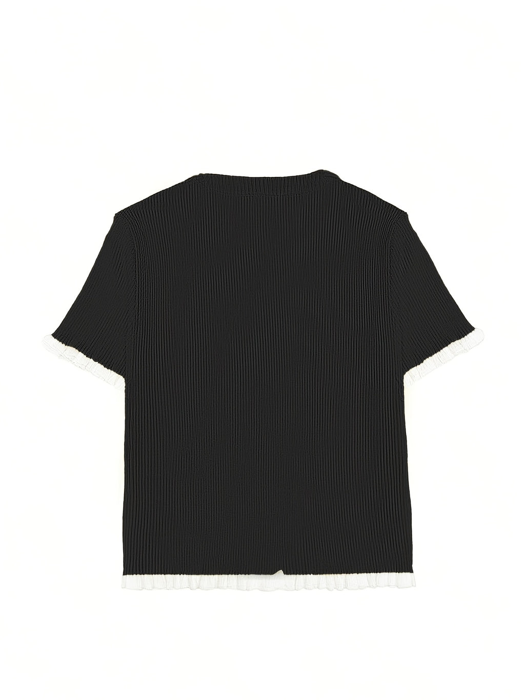 Women's Summer Button Ear Design Edge Design, Top, Elegant Casual Top Casual Short Sleeve, Suitable for Dating Daily Wear - Black