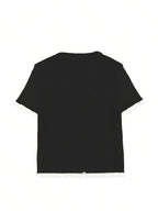 Women's Summer Button Ear Design Edge Design, Top, Elegant Casual Top Casual Short Sleeve, Suitable for Dating Daily Wear - Black