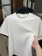 Men'S Spring Summer New Solid Stripe Cross Design Sense No Print Light Luxury Atmospheric Mid-Aged Men'S T-Shirt Short Sleeve Trendy Fashion Easy Style Fashionable Short T-Shirt Premium Comfortable Skin-Friendly Thin Cool Breathable Men'S Pure Offic - White