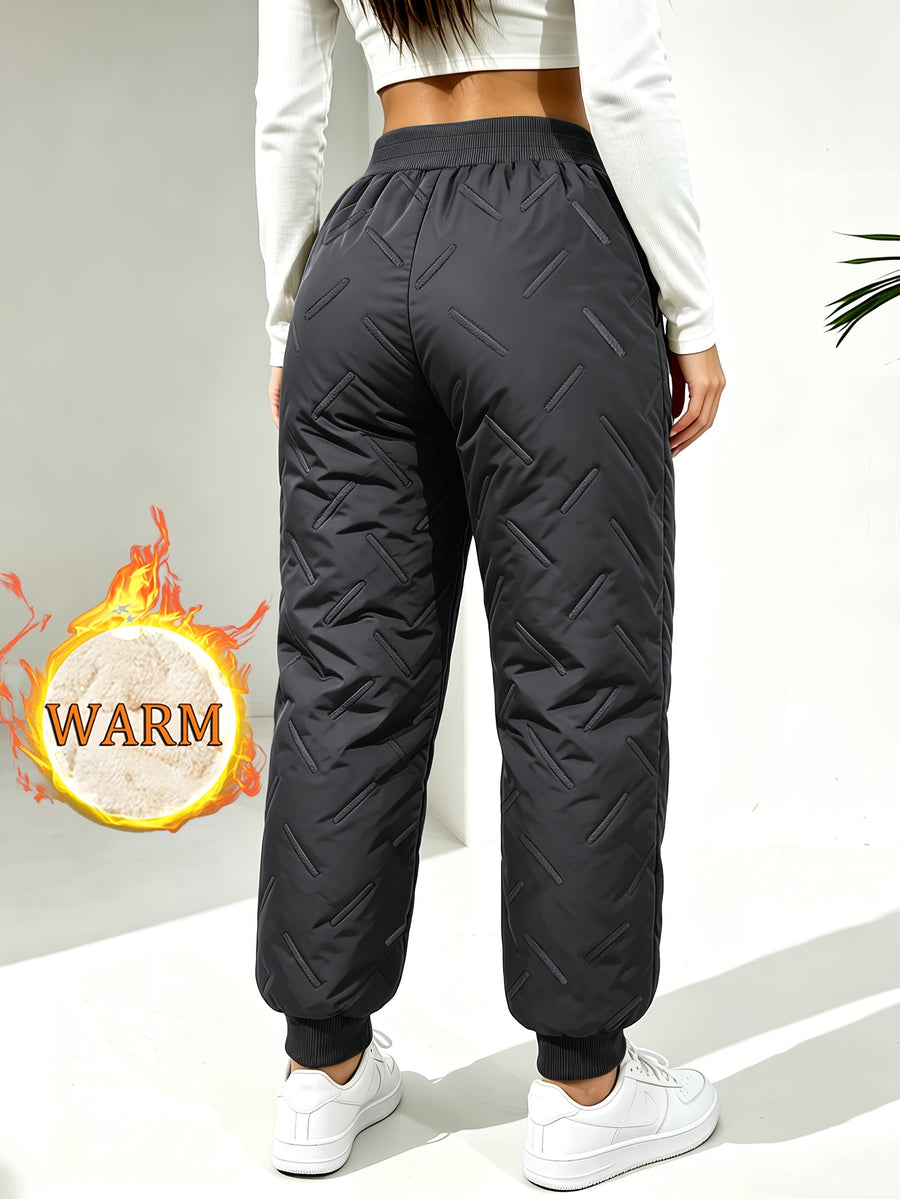 Hidkat Women's Winter Thermal Trousers - -Lined Thickened Pants with Soundwave Technology Embossed Fabric, Zipper Pockets & Adjustable Waist, Cuffed Tapered Trousers Suitable for Outdoor Casual Wear, Gift Exchange (Hand Washable) - Grey