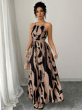 Elegant Fashion Printed Long Dress, Women'S Fashion Elegant Backless Strappy Bare Waist Twisted Asymmetrical Contrast Dress, Spring Summer Style - Mixed colors