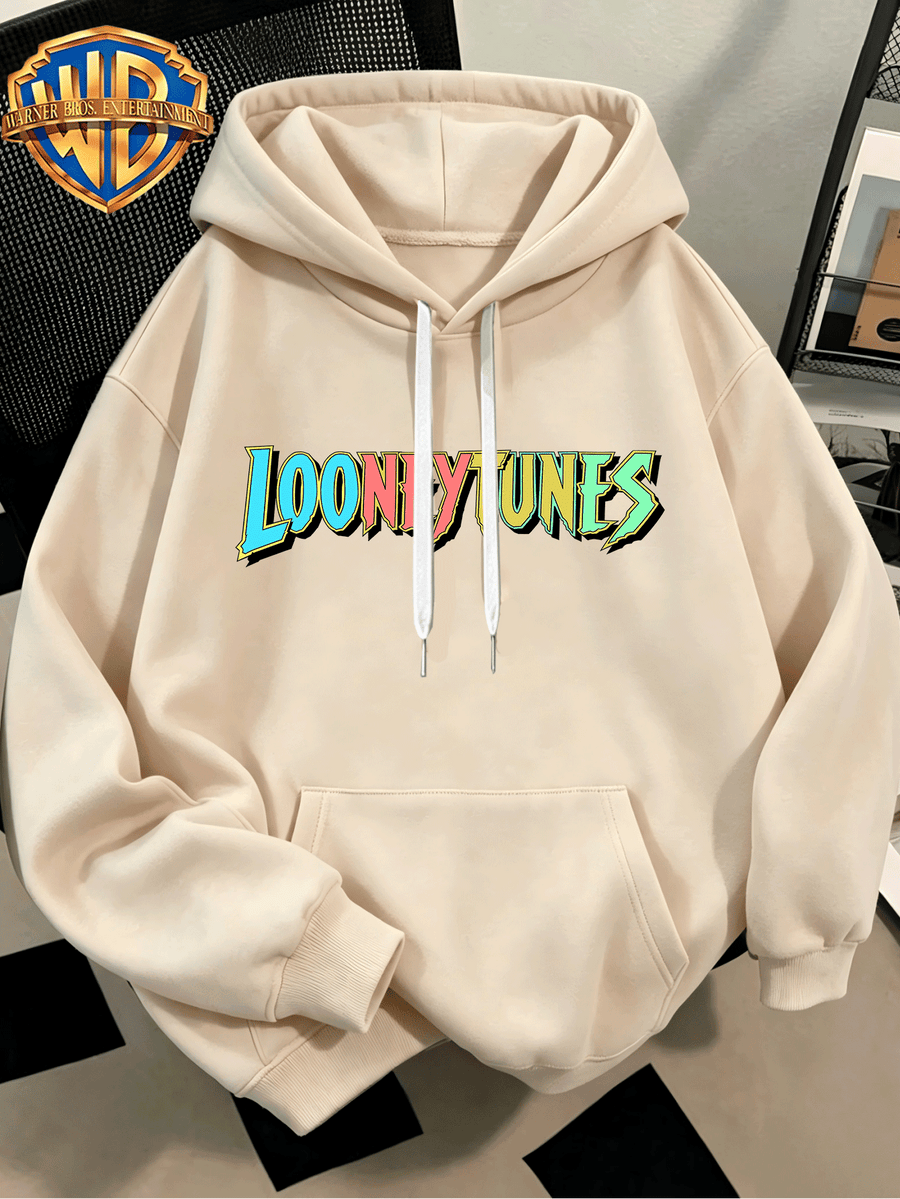 WB Men's. Official Licensed Hooded Sweater Hoodie - & Eight Treasure Tea Print, Loose Fit Pullover Pocket Hood, Machine Washable Sweater Suitable for Autumn Winter Casual Wear, Daily Outfits - Apricot