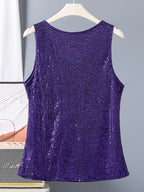 Sequin V-neck Vest, Elegant and Sexy Sleeveless Top, Suitable for Summer and Spring, Women's Clothing - Deep Purple