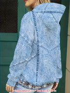 Denim Printed Hooded Sweatshirt - Blue