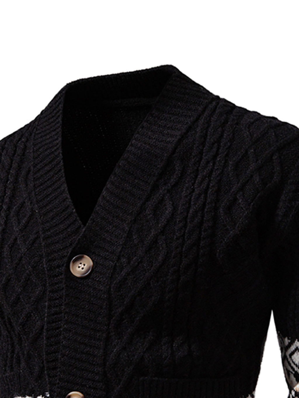 Winter New Striped Geometric Pattern Button Thickened Long Sleeve Sweater Men'S Warm Knit Cardigan X - Black