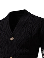 Winter New Striped Geometric Pattern Button Thickened Long Sleeve Sweater Men'S Warm Knit Cardigan X - Black
