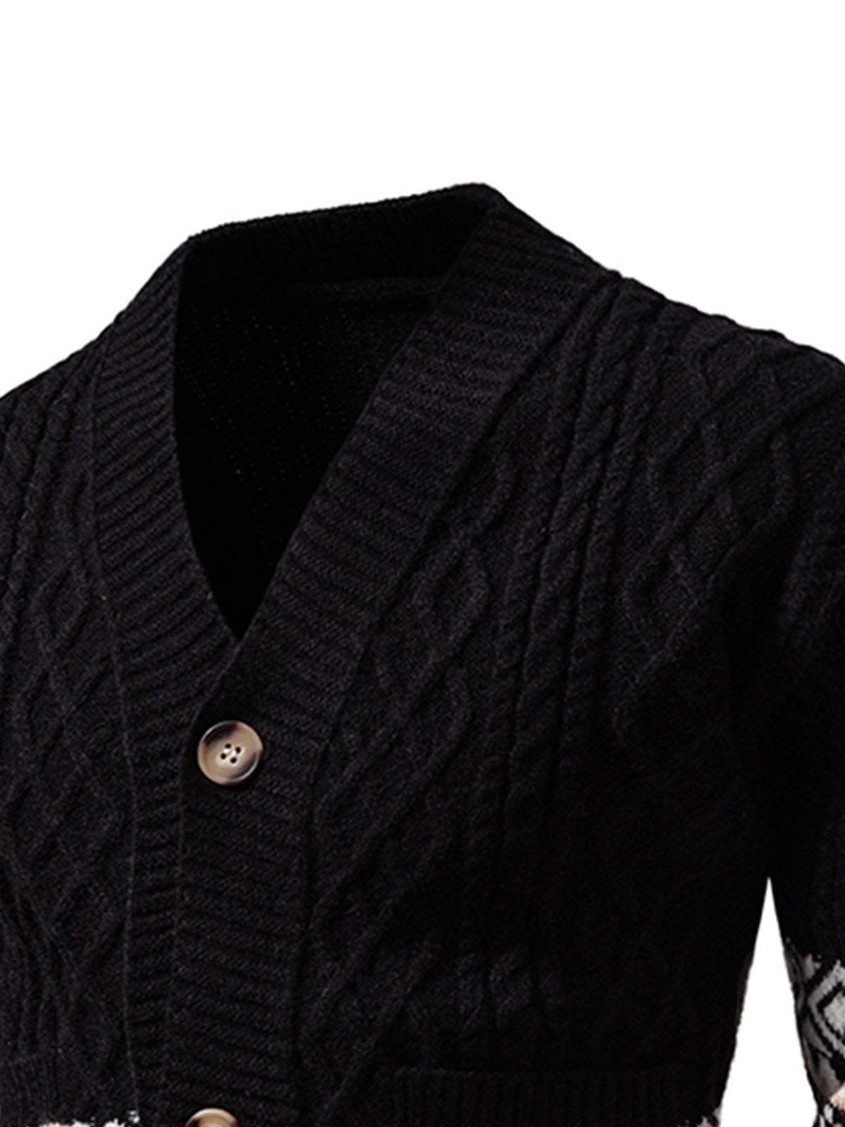 Winter New Striped Geometric Pattern Button Thickened Long Sleeve Sweater Men'S Warm Knit Cardigan X - Black