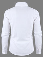 Spring/Autumn Men's California Letter Print Linen Shirt, Long Sleeve Lapel Button-Up Casual Beach Top - White