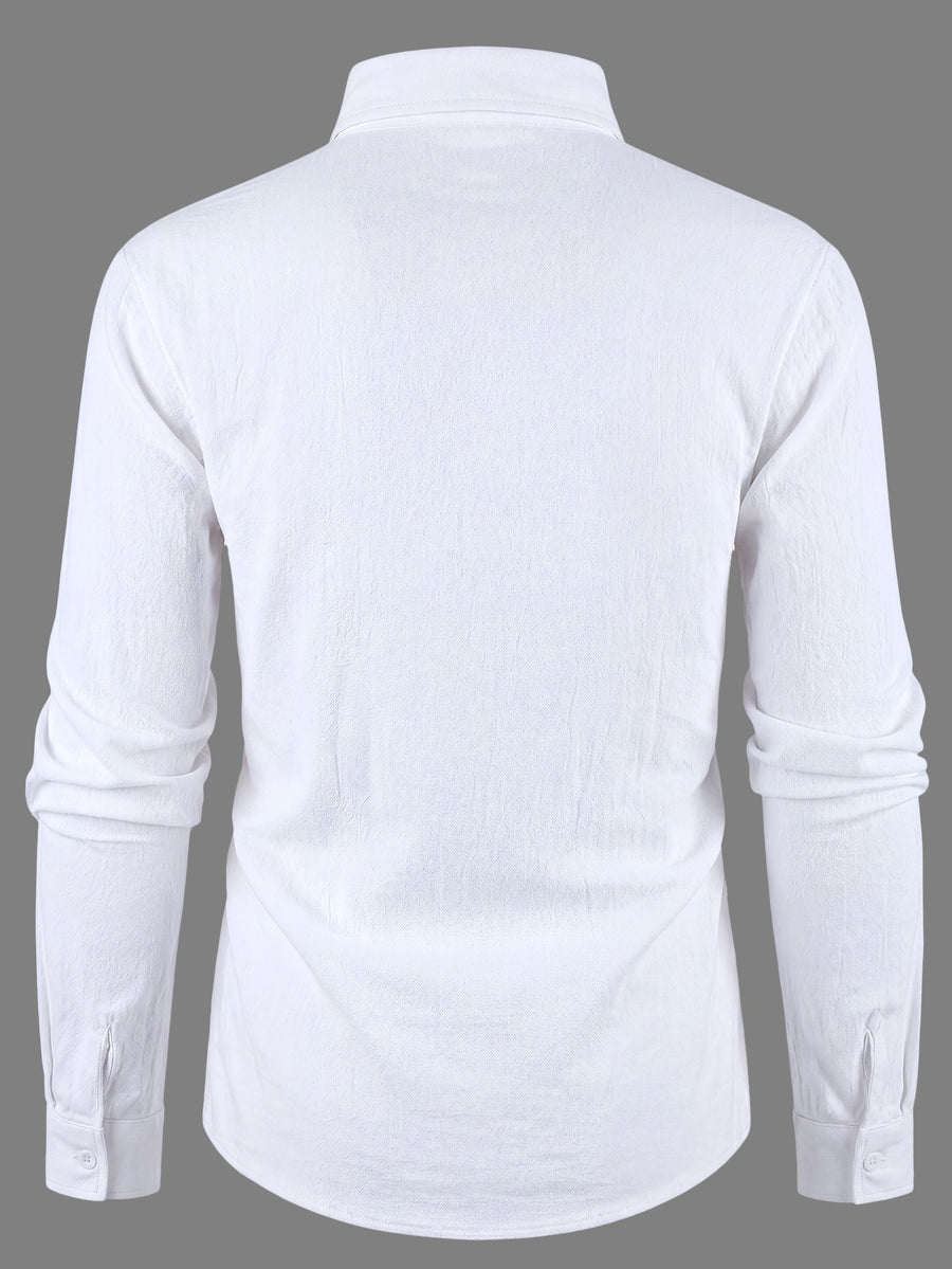 Spring/Autumn Men's California Letter Print Linen Shirt, Long Sleeve Lapel Button-Up Casual Beach Top - White
