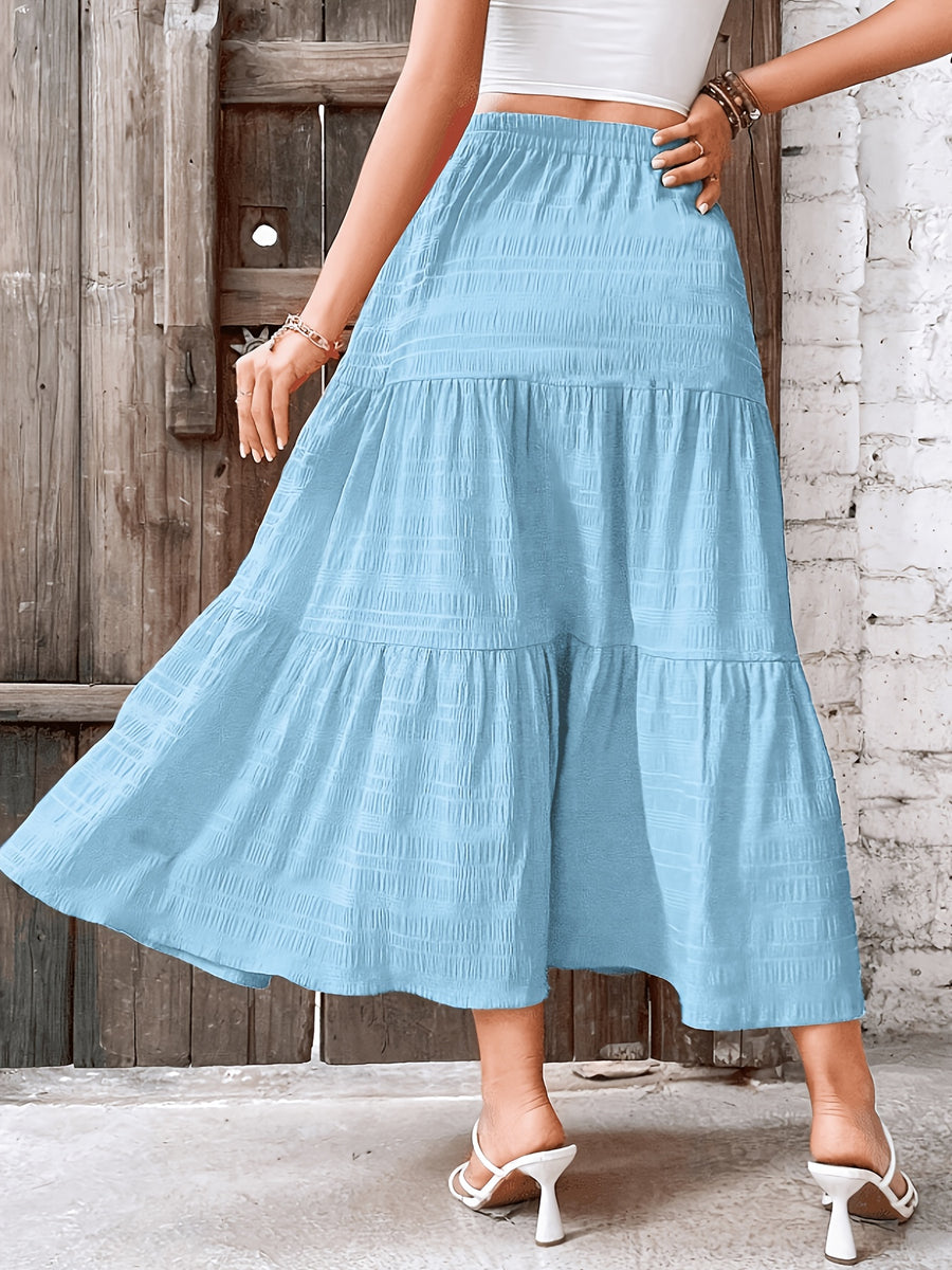 Elegant Solid Color Pleated Skirt for Vacation - Light Blue