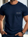 Easy Style GYM THERAPY Letter Pattern Print Men'S T-Shirt, Casual Top, Men'S Patterned T-Shirt, Summer, Comfortable And Breathable Short Sleeve T-Shirt, Fashionable Men'S Casual Top, Summer Fashion Outdoor Short Sleeve - Navy Color