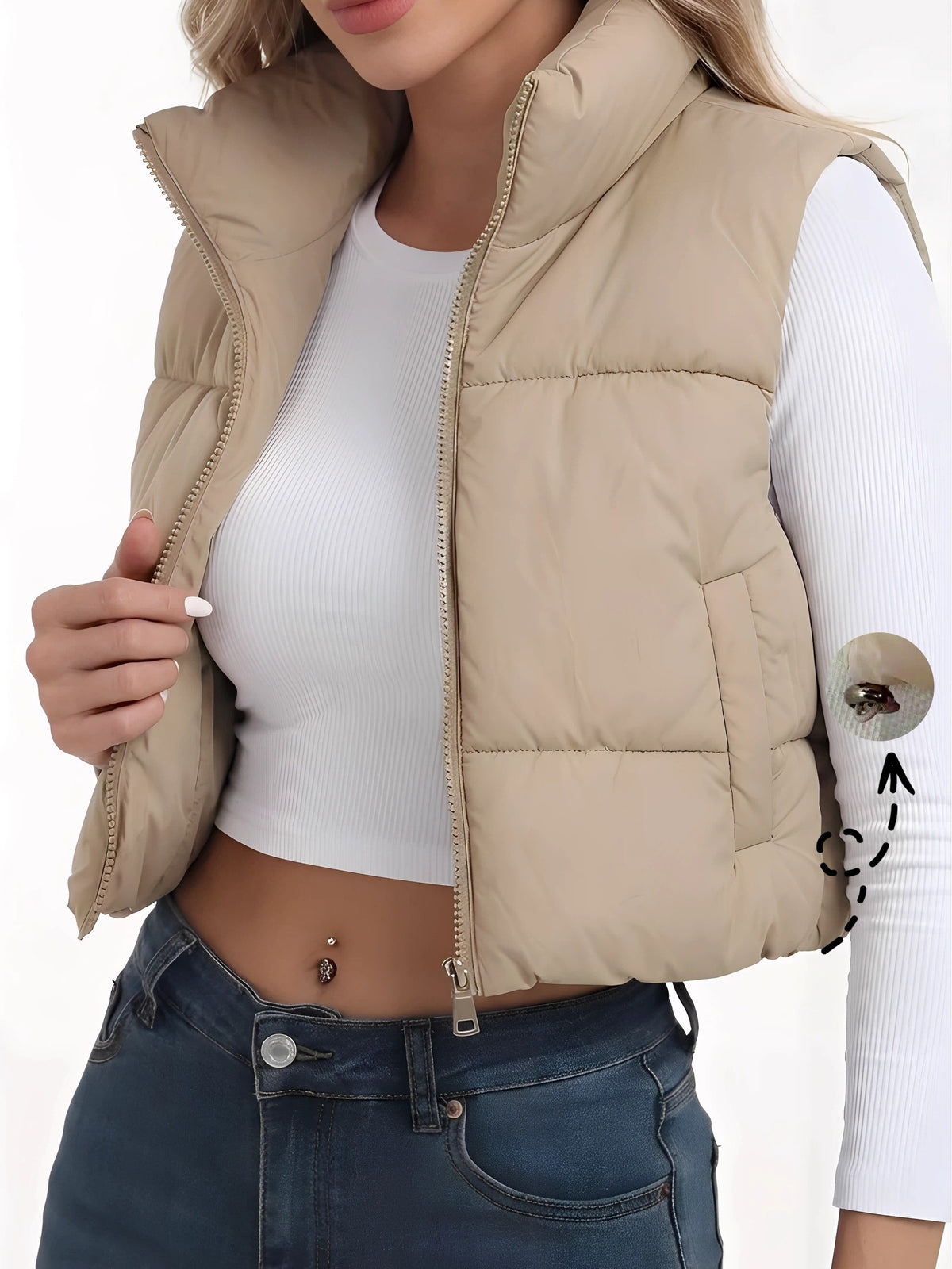 Spring Autumn Winter Women'S Vest, Stand-Up Collar Short Vest, New Year Outfit Year-End Styling, Daily Commute Date Versatile Top, High-Quality Women'S Clothing Promotion Special, Elegant Chic Shoulder Vest, Korean Style Popular Top - Khaki