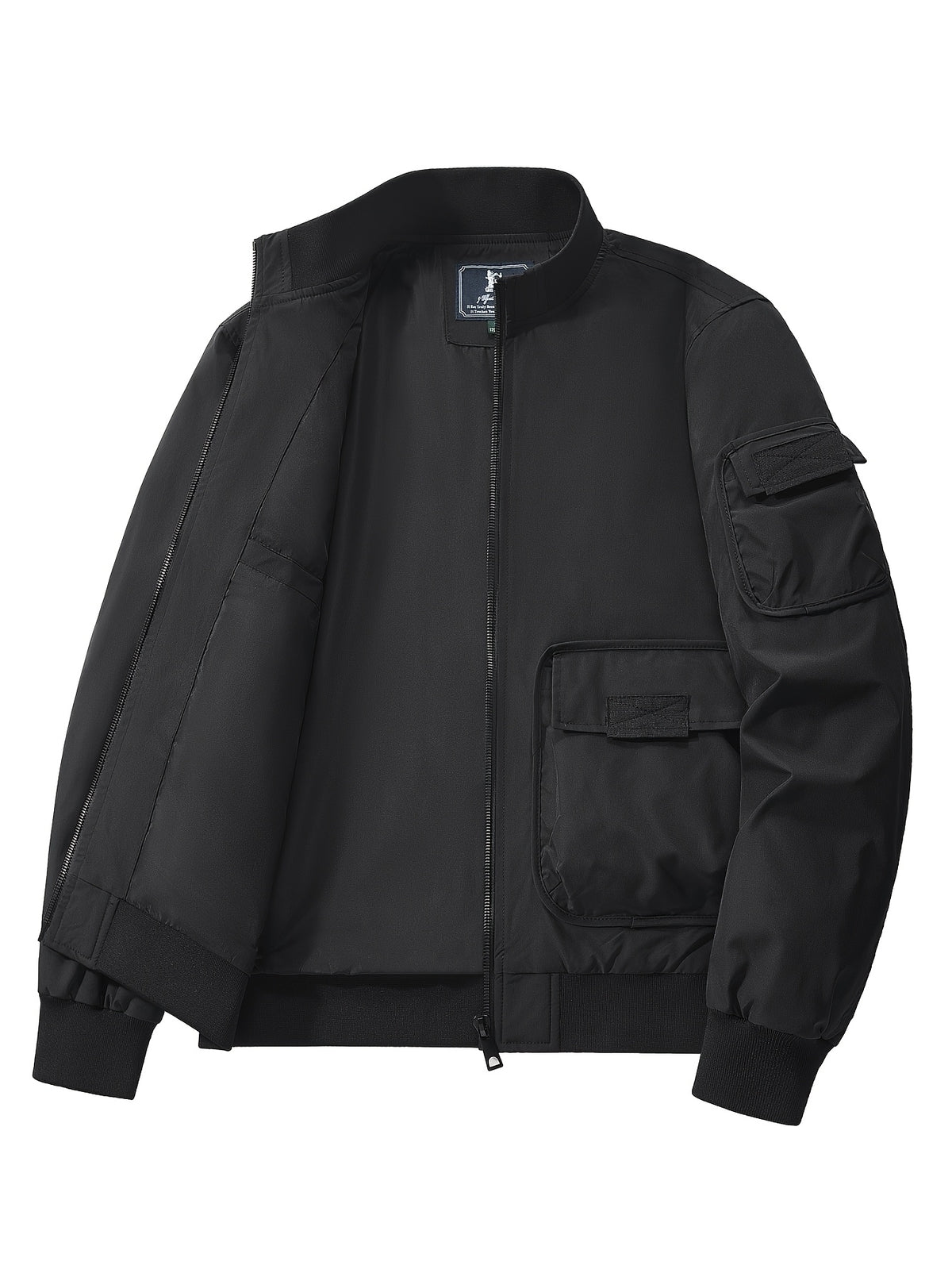 Outdoor Casual Loose Top Stand Collar Men'S Spring Autumn Men'S American 3D Pocket Flight Jacket Baseball Uniform Work Jacket Men - Black