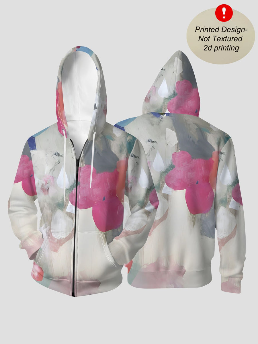 Men'S Zipper sweatshirt with Pink and Gray Abstract Floral Print - Mixed colors