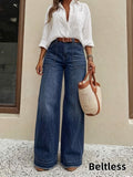 Women'S Fashionable Retro Casual Jeans, Loose Fit, Machine Washable All-Season, Party And Elegant No Belt - Navy Color