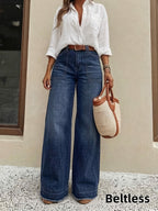 Women'S Fashionable Retro Casual Jeans, Loose Fit, Machine Washable All-Season, Party And Elegant No Belt - Navy Color