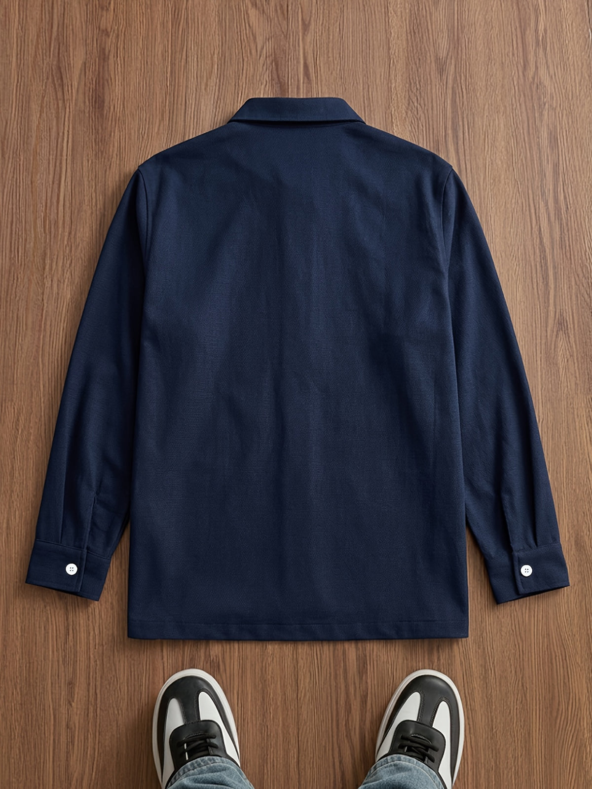 Men'S New Small Lapel Long Sleeve Shirt Top, Classic Navy Easy And Atmospheric, Easy Solid Color Fit All, Comfortable Breathable Fabric, Loose Fit Non-Tight, Suitable for Daily Commute And Home Outings, Easy Style Super Versatile - Navy Color