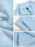 BOWZ Men's Fashion Henley Shirt, Solid Color Half-Zip Knit Top, Autumn/Winter Casual Long-Sleeve T-Shirt, Stylish and Versatile, Warm and Breathable, Suitable for Outdoor Sports and Daily Wear, Random Fabric Texture - Sky Blue