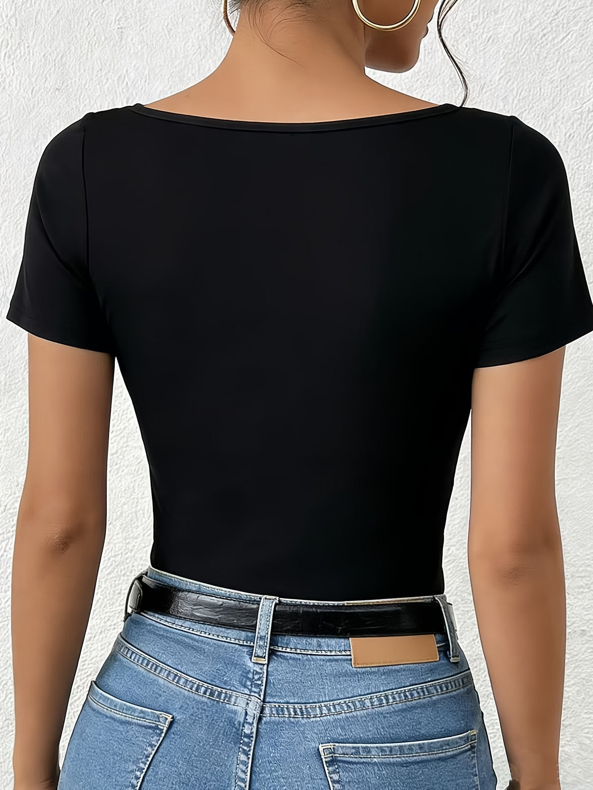 YTD Cherry Women'S Elegant Flocked Mesh Spliced Round Neck Pullover Bodysuit, Mesh Splicing Design, Versatile, Good Elasticity, Comfortable And Fashionable, Casual And Comfortable Top, Soft And Elastic Fabric, Fashionable Top - Black