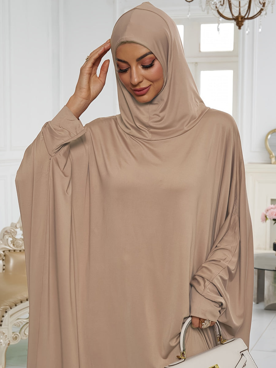 1pc Elegant And Fashionable Hooded One-Piece Abaya Été Abaya Femme Women Abaya Muslim Dress Robe Été Abaya Femme Prayer Jilbab - Pale Pinkish Gray