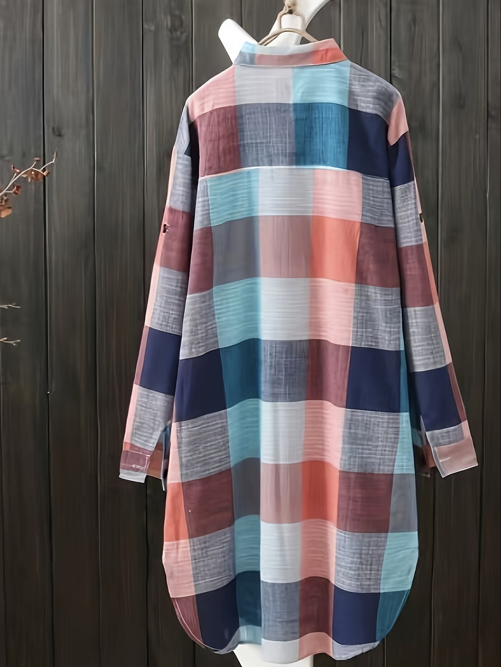 Women's Plaid Shirt Chic Women Blouse Elegant and Women's Blouses New In External Clothes Korean Style - Blue