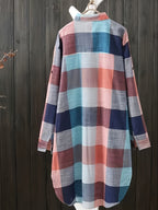 Women's Plaid Shirt Chic Women Blouse Elegant and Women's Blouses New In External Clothes Korean Style - Blue