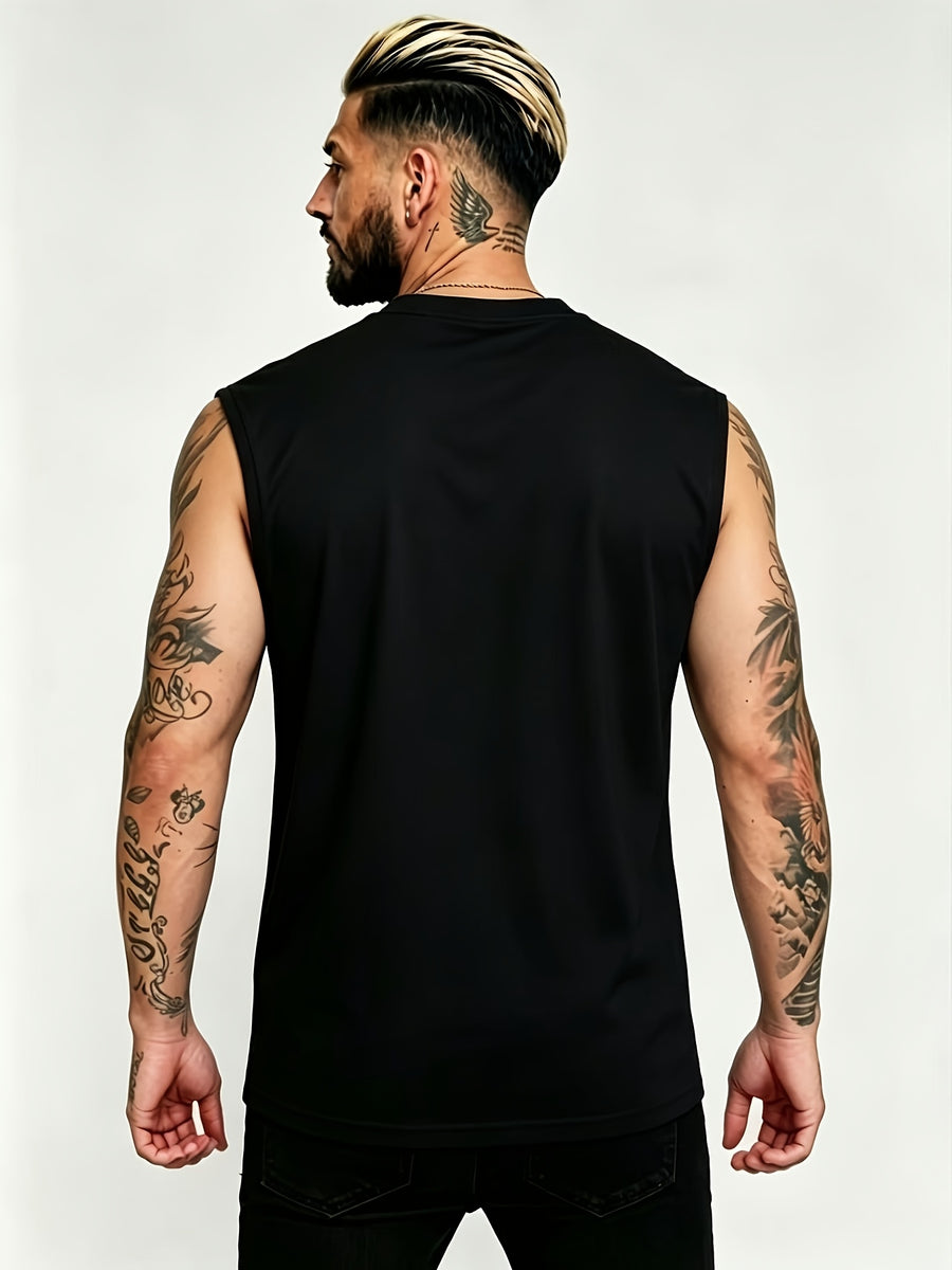 Men'S Summer New Style Sleeveless Zipper Henley Shirt, Outdoor Fitness Sports Comfortable Casual Fashion Sleeveless POLO Top - Black