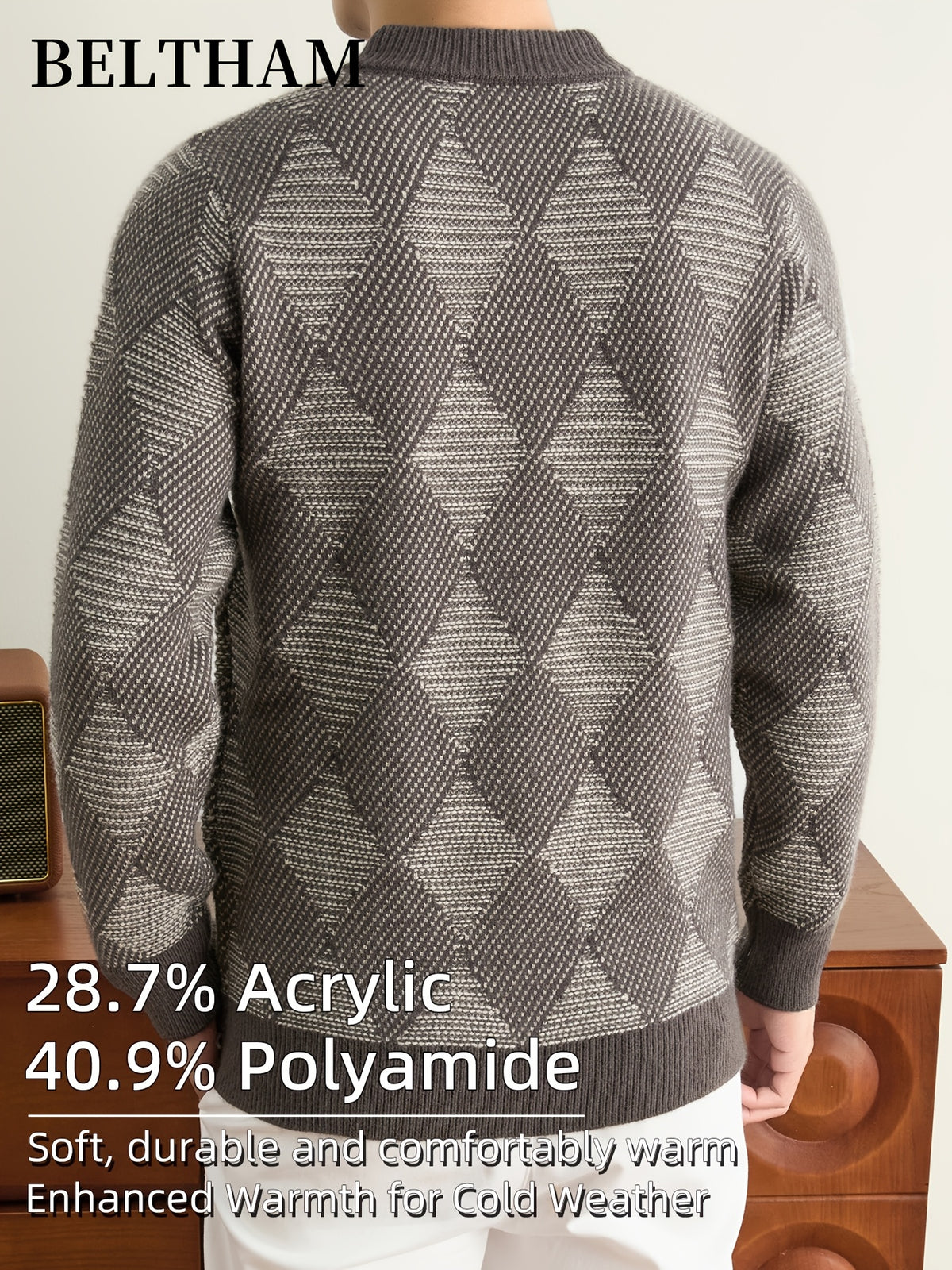 Men's Thick Warm Winter Sweater - Cold-Resistant Soft Knit Pullover with Mock Neck Round Neck Suitable for Casual Business Outdoor Wear, Warm Gift for Husband & Father, Fall Winter Clothing for Daily Fishing Camping Activities - Camel