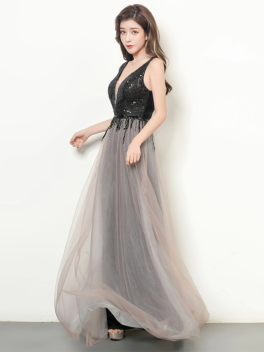Party Low-Cut Sexy Evening Dress Work Dress Dress Long Dress Banquet Dress Dress Adult Ceremony Host Dress - Black