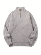 LOOKUN Autumn Winter Solid Color Daily Commute Sporty High Neck College Outdoor Textured Loose Fit Comfortable Mature Style Half Open Collar Pullover Long Sleeve Knit Sweater Top - Grey