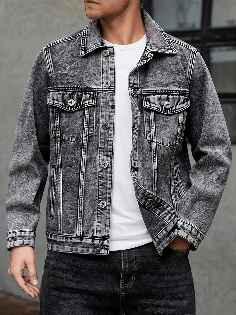New Arrival: Snowflake Washed Trendy Denim Jacket - Dark Gray