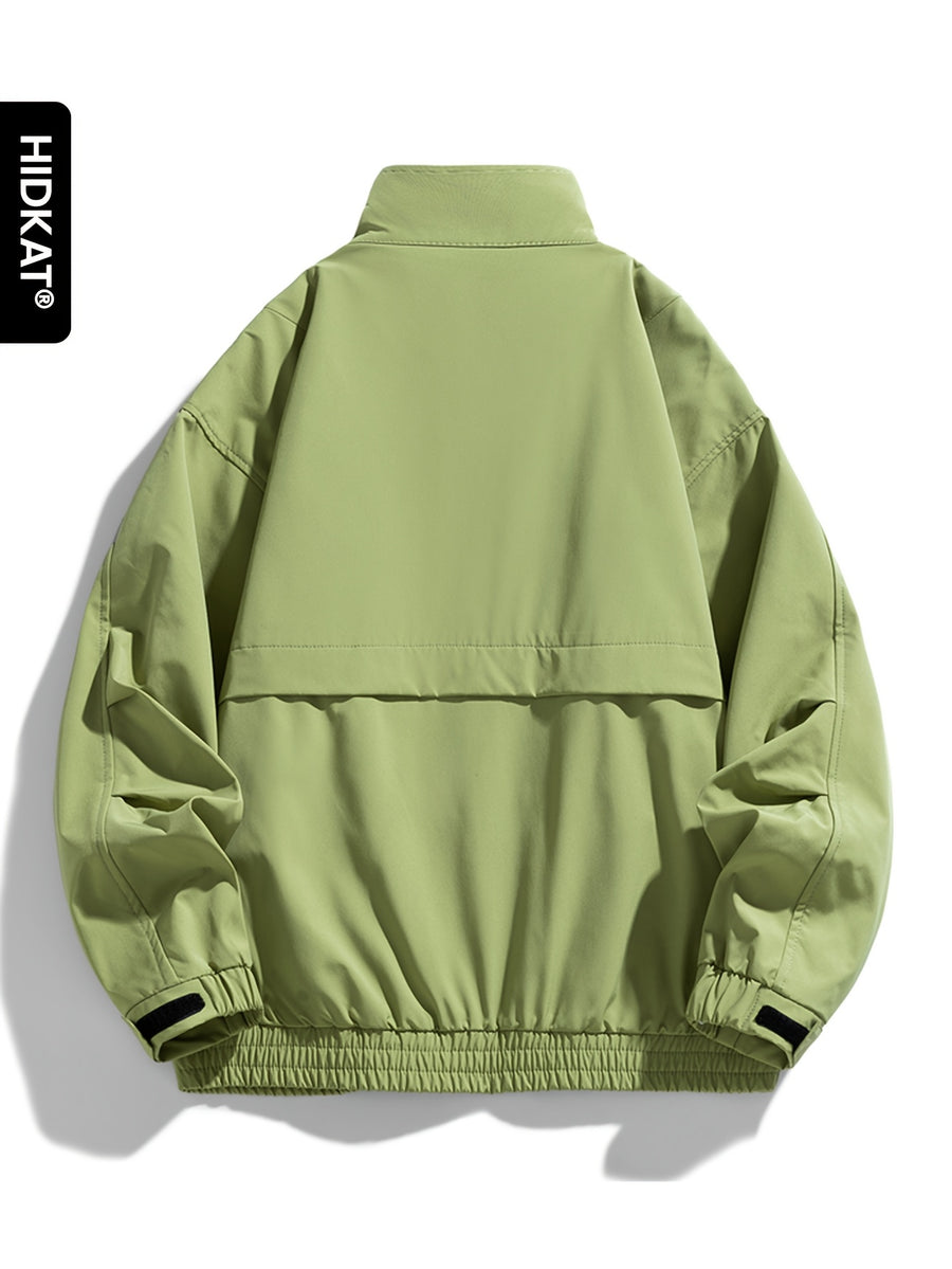 HIDKAT Men's Bomber Jacket with Contrast Collar & Zipper Pockets - Windproof Relaxed Fit Bomber Jacket Suitable for Streetwear, Aviation-Themed Outerwear, Machine Washable Zipper Closure Jacket with Stand Collar (No Transparency) - Green