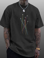 Men's Short-Sleeve T-Shirt, Pure Cotton Loose Fit Half-Sleeve Top, Washed Distressed Colorful Airplane Route Lines, Trendy Reversible Double-Sided Print, Multiple Colors for  Mix & Match, American Streetwear Hip-Hop High Street Style, for Daily - Black