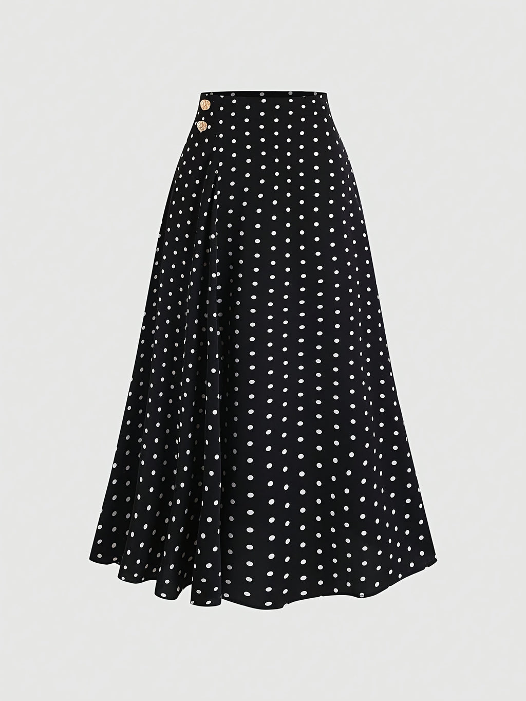 Women'S Elegant Commuter Temperament Polka Dot Side 2pcs Metal Buckle Half Skirt - Black