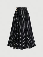 Women'S Elegant Commuter Temperament Polka Dot Side 2pcs Metal Buckle Half Skirt - Black