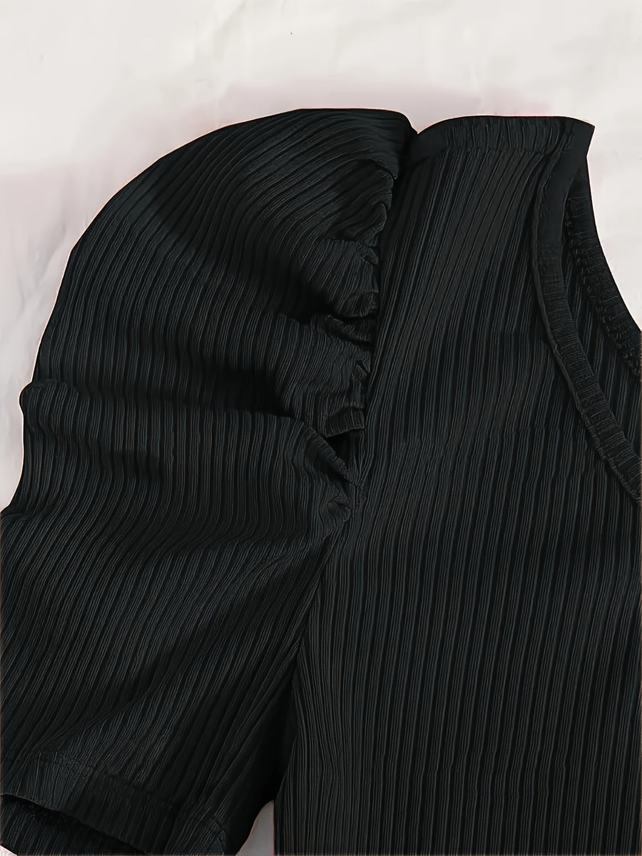 Privé One-Shoulder Bubble Sleeve Ribbed Bodysuit - Black