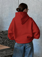 Vintage Slogan and Butterfly Print Long-Sleeve Sweatshirt, Suitable for Daily Casual Wear, Outdoor Picnics, Street Photography, and Use, Applicable for Autumn and Winter Seasons - Red