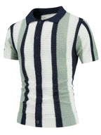 Men'S Color-Block Short-Sleeved Hollow Knit Cardigan Is Suitable for Summer And Autumn Fashion Breathable Open Knit Top - Navy Blue + Off-White + Pink Green