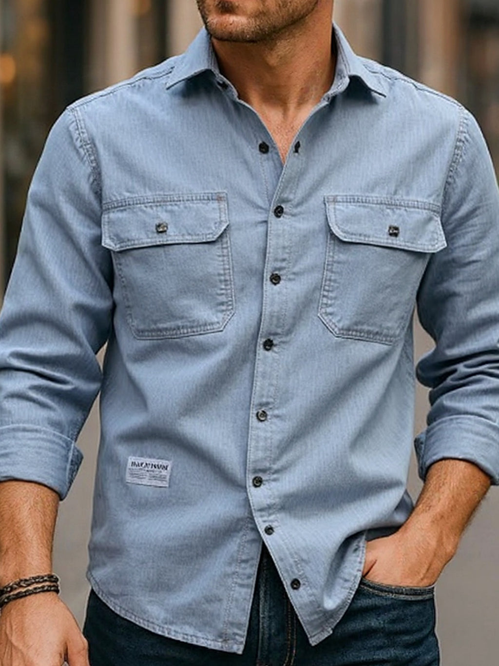 Men's Vintage Spring Denim Shirt, New Arrival Casual Loose-Fit Versatile Long-Sleeve Denim Top - N861-1