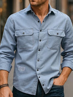 Men's Vintage Spring Denim Shirt, New Arrival Casual Loose-Fit Versatile Long-Sleeve Denim Top - N861-1