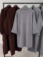 Large Lapel Buttonless Long Cardigan, Elegant Home Office Casual Versatile Foldable Wide Sleeve Loose Over-The-Knee Coat - Grey